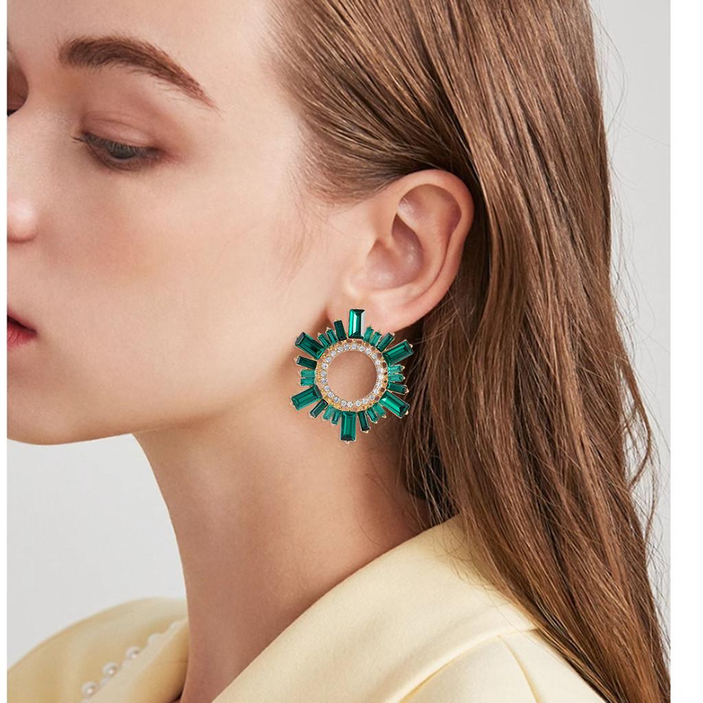 Vintage Art Deco Alloy Crystal Round Drop Earrings For Women Summer