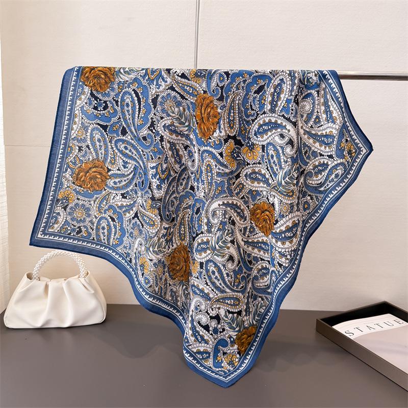 Polka Dot Style Herringbone Pattern Cotton And Linen Small Square Scarf Silk Scarf Imitation Velvet Headscarf Shawl Sun Protection Scarf Women'S Scarf