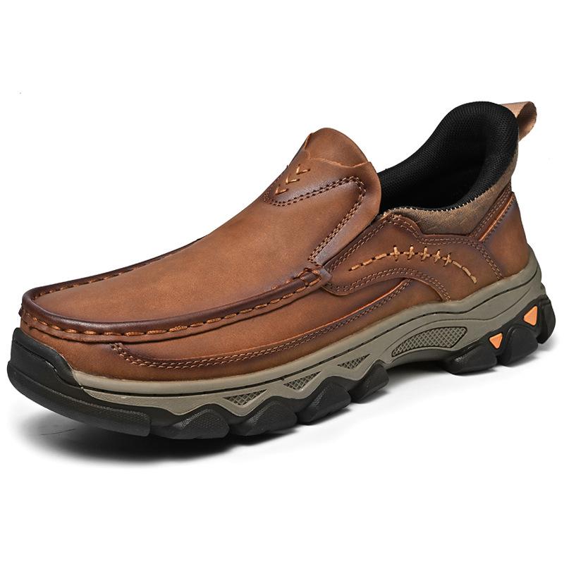 

Men s Waterproof Slip On Faux Leather Hiking Shoes for Male Outdoor Non-Slip Walking Sneakers Casual Loafers Work Shoes Comfortable Short Boots 50