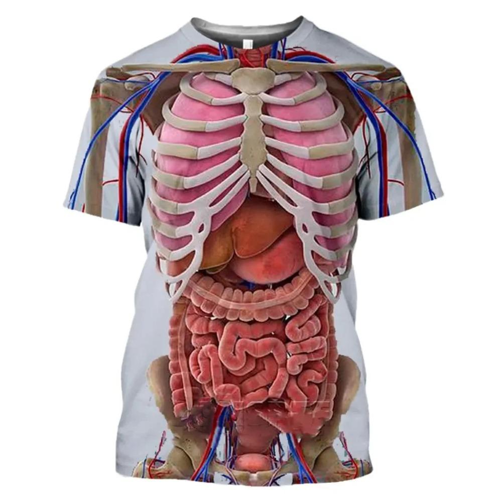 Male Skeleton Internal Organs 3D Printing T Shirt Men Human Structure Diagram Summer Short Sleeve T-shirt Funny Tops Tee Clothes