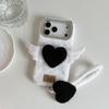 For iPhone 17 Pro Max Case Rhinestone Frame 3D Angel Heart Plush TPU PC Phone Cover with Heart Strap