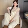Linglei Long-Sleeved Pajamas Women'S Mesh Yarn Sweet Lace Princess Wind Trousers Set Loungewear