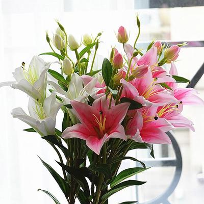 Room Floral Long Stem Real Looking 6 Heads Faux Lilies Fake Plant Artificial Flower Bouquet Branch