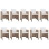 vidaXL 11-tlg. Garten-Essgruppe mit Auflagen Poly Rattan Beige