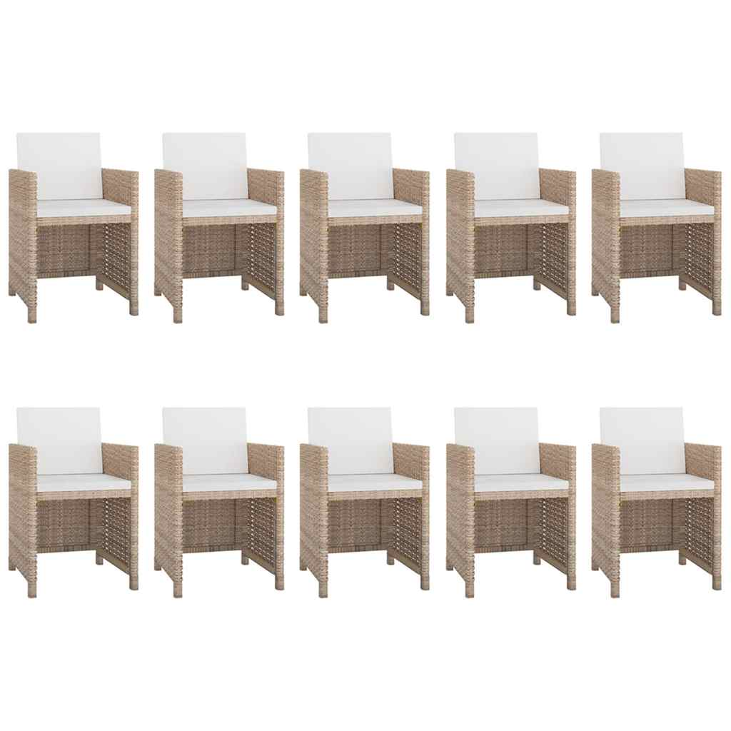 vidaXL 11-tlg. Garten-Essgruppe mit Auflagen Poly Rattan Beige