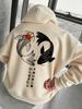 Felpa con cappuccio unisex uomo donna Pesce Koi Stampa Lettere Giapponesi Felpa con cappuccio Manica lunga Top con tasca a marsupio
