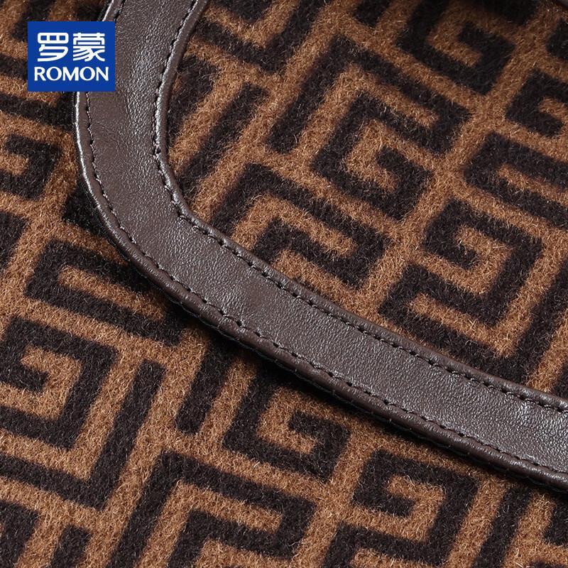 ROMON Men's Autumn/Winter 100% Wool Mid-Length Plaid Overcoat