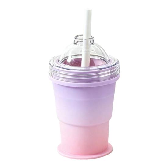 Ice Ball Cup with Lid And Straw, 2-in-1 Foldable Silicone Ice Maker And Drinking Cup, Portable Iced Beverage Cup for Travel And Outdoor Use