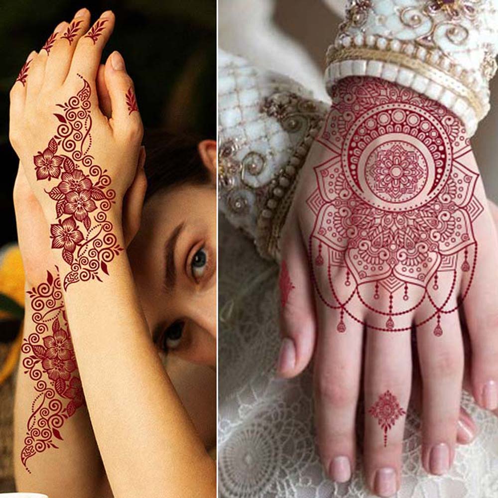 Fake Tattoo for Women Henna Tattoo Stickers Red Mehndi Stickers Body Art Sticker  Finger Hand