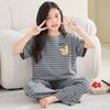 Girls Cotton Pajama Set Short Sleeve Long Pants Cartoon Print Sleepwear Kids Ages 4-12