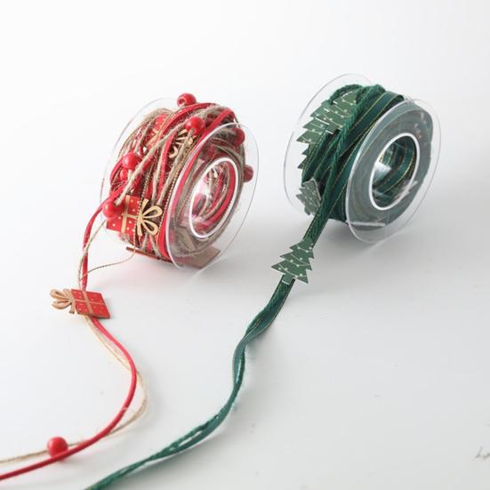 5.5 Yards Christmas Ribbons Red/Green Holiday Ribbon Roll with Tree/Gift Box Decor for Gift Wrapping DIY Crafts