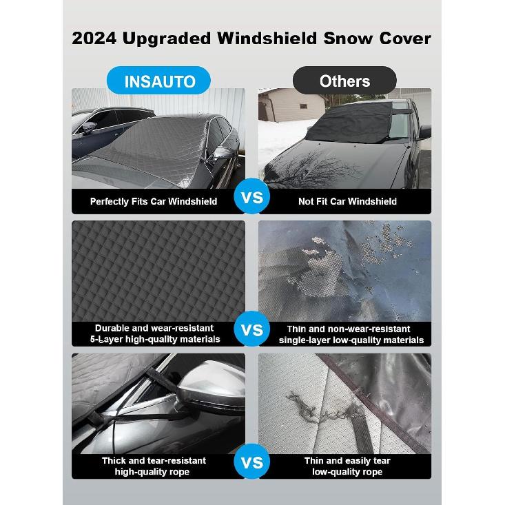 AUTO Upgraded 5-Layer Car Windshield Cover For Ice And Snow, Car Front Windshield Snow Cover Designed For Harsh Weather, Fit For Most Cars, SUVs And