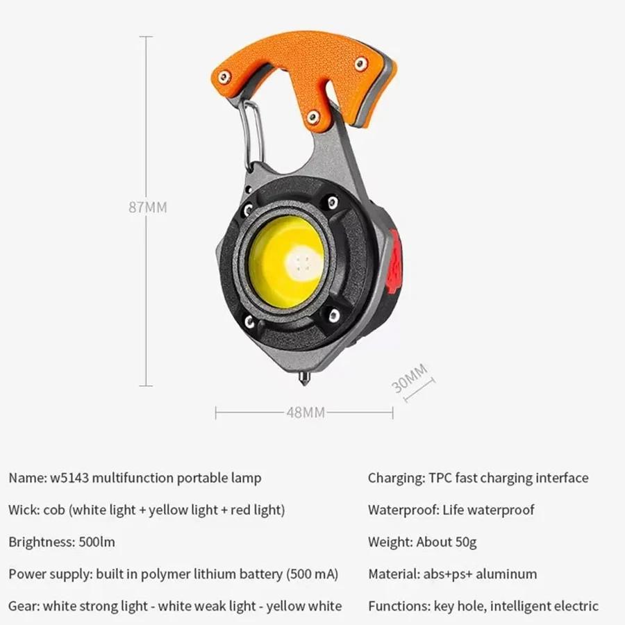 Multi- Portable LED Flashlight,Magnetic Handheld Torch,Emergency Hammer,Bottle Opener,Hook,Camping,Hiking,Riding,Emergency Light
