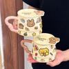 Cute Cartoon Girl Petting Animal Graffiti High Office Water Cup with Lid Cute Mug Student Ceramic Cup