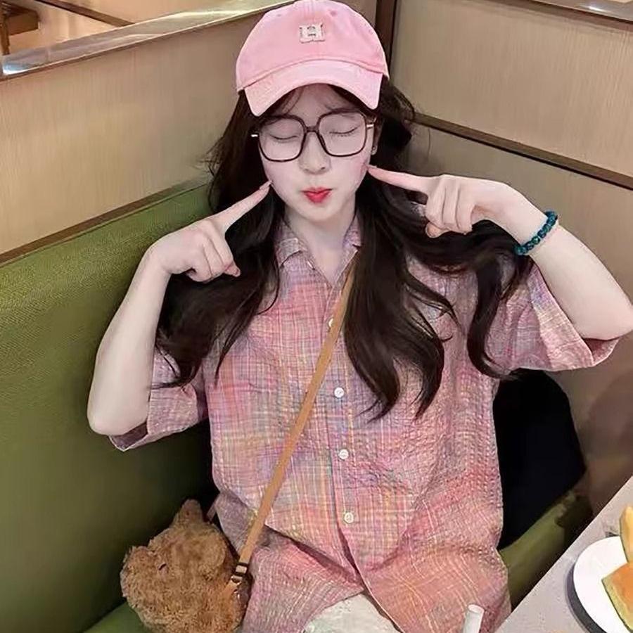 Plaid Short-sleeved Shirt for Women In Summer, Loose and Casual Design, Plaid Shirt for Lovers