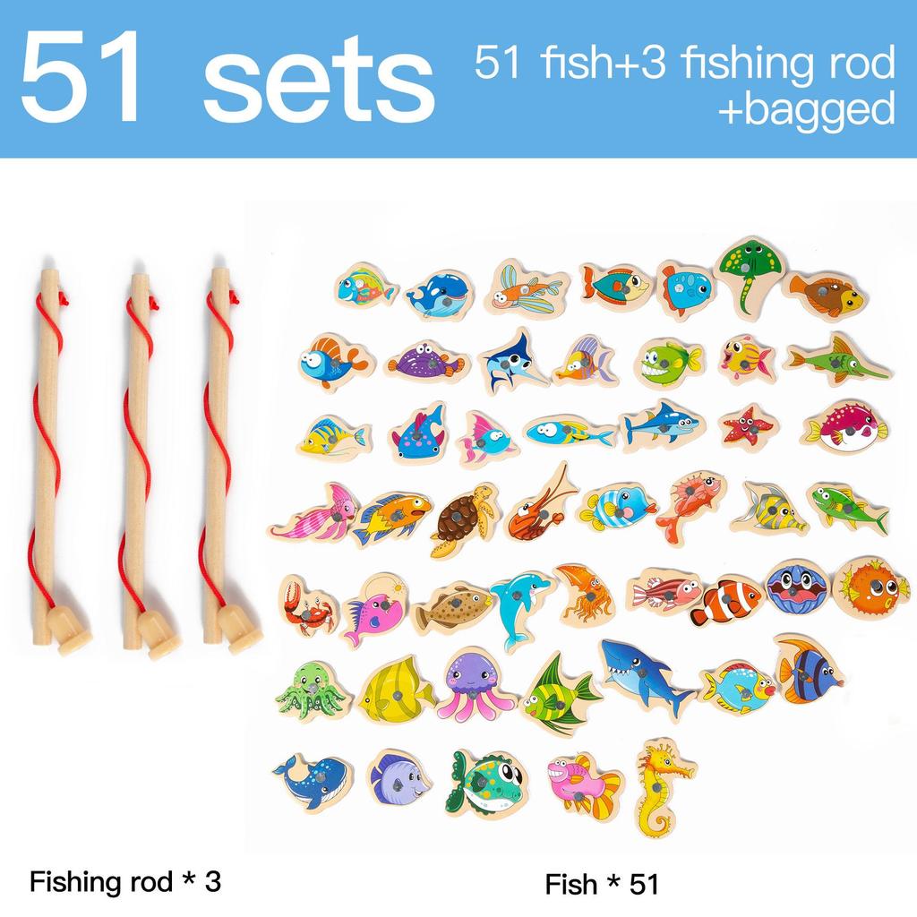 Cross-Border English Version Wooden Fishing Toy for Children's Early Education & Brain Development
