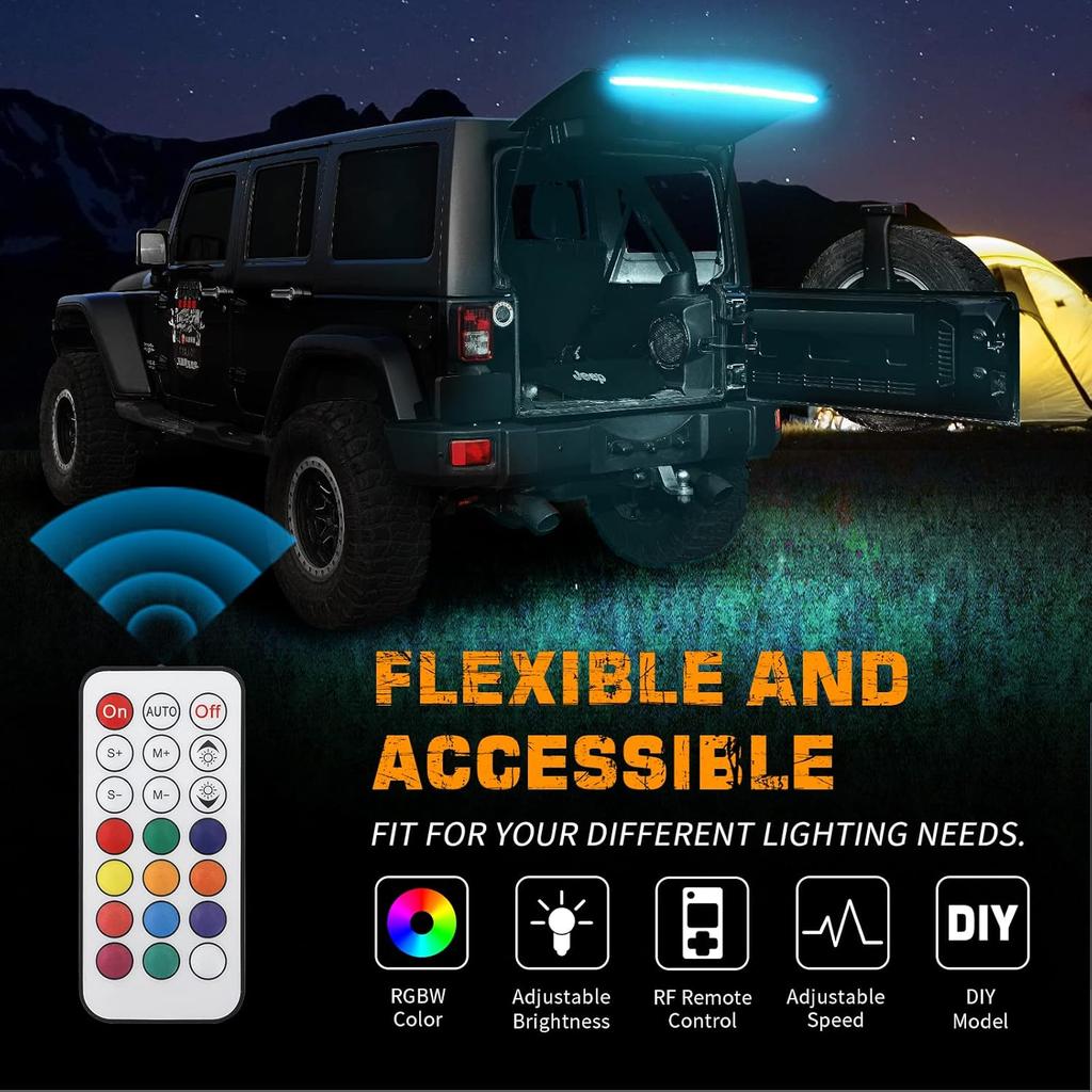 XRIDONSEN 40 Inch RGBW Rear Window Lift Gate Dome Light Strip Back Glass Tailgate Hatch Trunk Cargo Camping Light RF Wireless Remote Compatible With