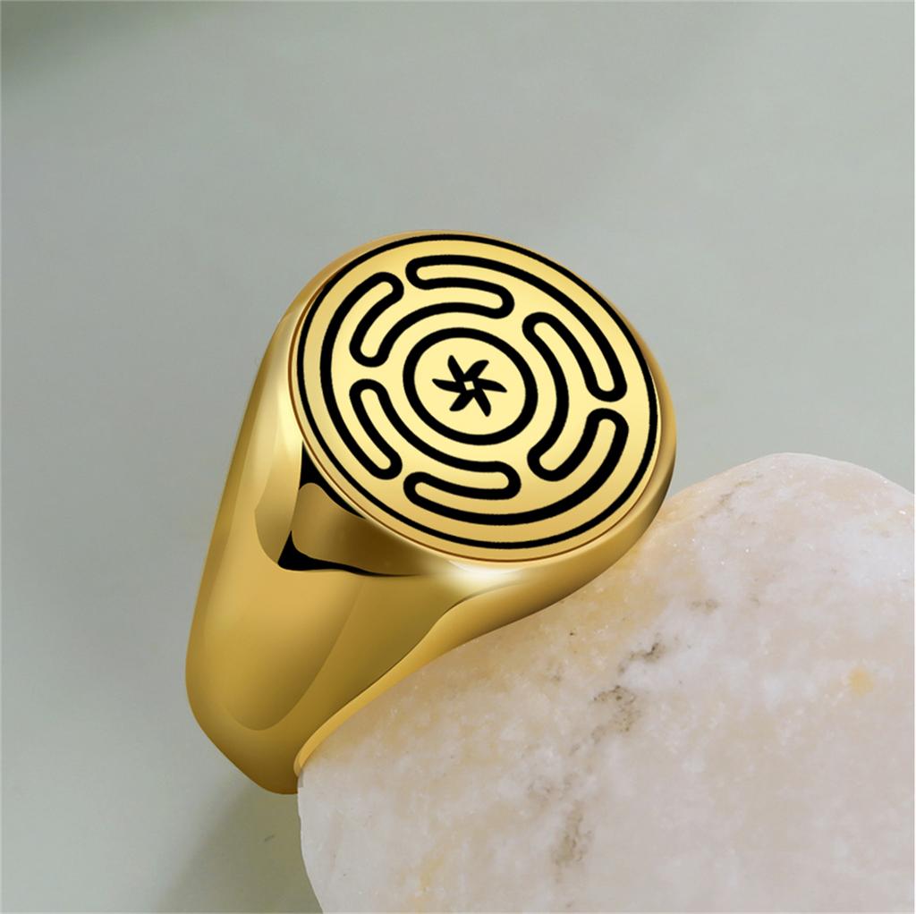 Hecate Wheel Strophalos Hekate Rings Stainless Steel Vintage Charm Magic Symbol Kabbalah Ring Unisex Amulet Jewelry Gift