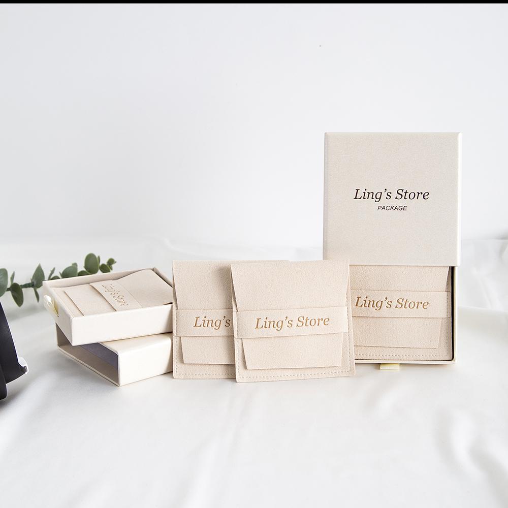 24/50/100Sets Custom Logo 9x9x2.5cm Jewelry Drawer Box 8x8cm Microfiber Strip Bags Can Debossed Logo For Earrings Rings Necklace