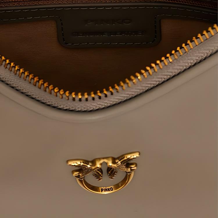New PINKO Half Moon Series Calfskin Handbag, Shoulder Bag Women's Beige 101523-A0F1-I68Q