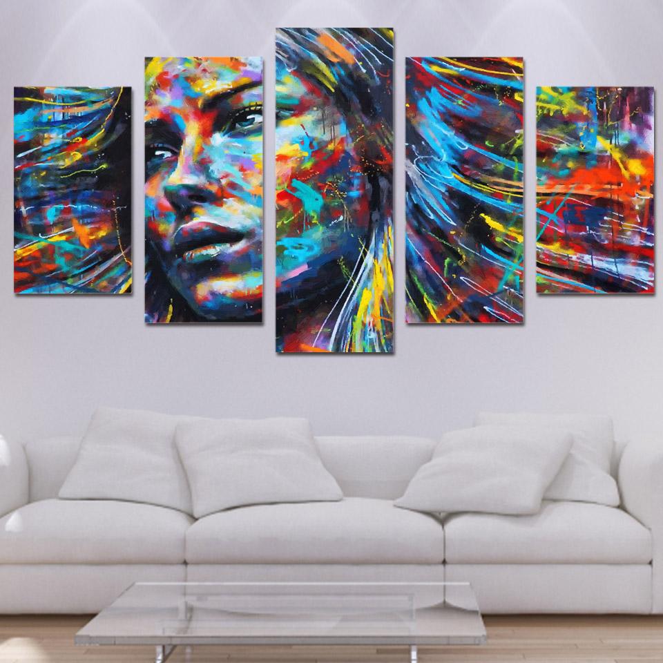 Canvas Home Decor Modular Wall Art Pictures Framework 5 Pieces Colorful Women Painting For Living Room HD Print Abstract Poster No Frame No Frame