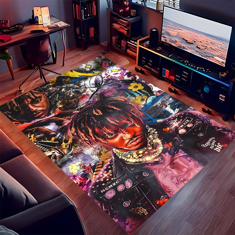 1pc Juice WRLD Print Area Rug - Soft, Washable Non-Slip Indoor Mat for Office Chairs, Living Room, Home Office Decorative Rug