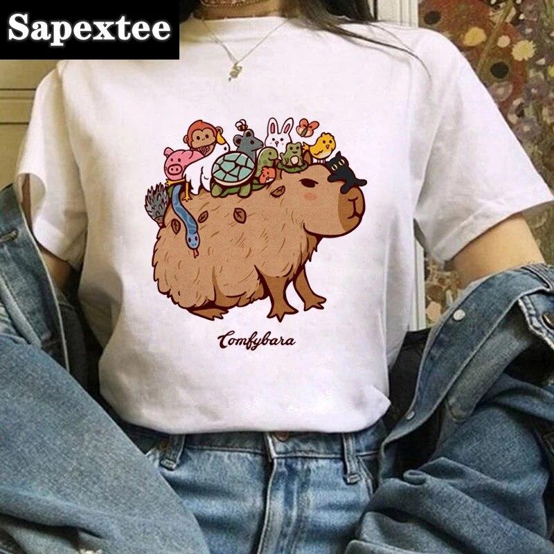 T-Shirt WoUnisex Cute Dinosaur Print T-Shirt Summer Short Sleeve Clothing Fun Versatile Pattern T-Shirt Fashion WoUnisex Top.