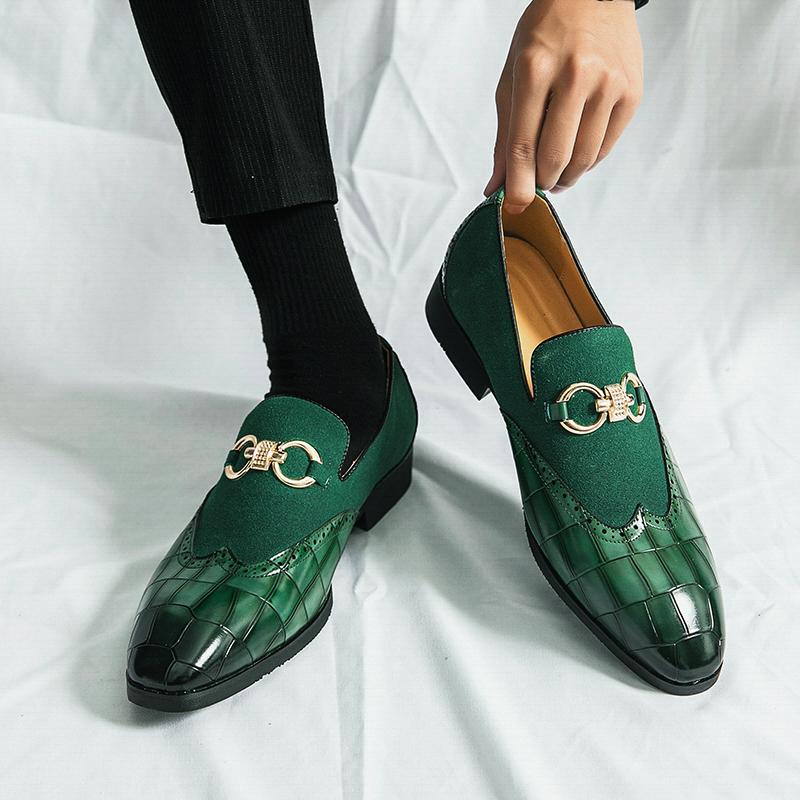 Autumn Green Loafers Men Slip-on Nubuck Leather Luxury Brand Thick Bottom Pointed Toe Fashion Designer Leather Shoes Casual