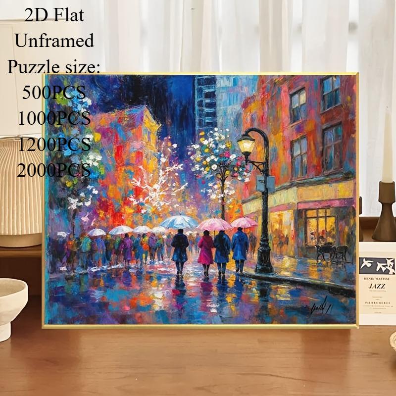 1 Box of Puzzles 500/1000/1200/2000pcs Puzzle Art Wall Decoration - Colorful Buildings in City Street View on Rainy Night Puzzles, Home Wall Art Decor