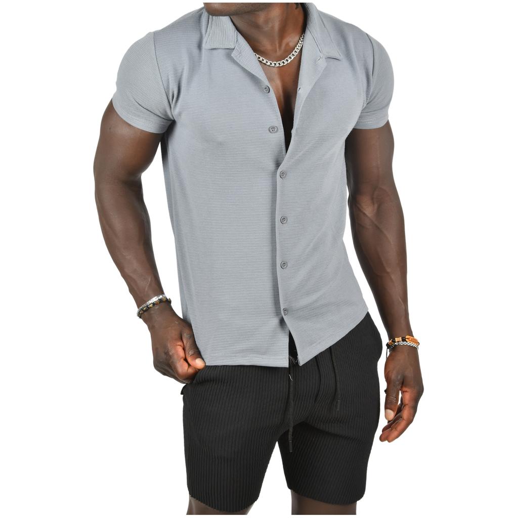 DeepSEA Slim Fit Lycra Horizontal Stripe Patterned Short Sleeve Shirt 2403241