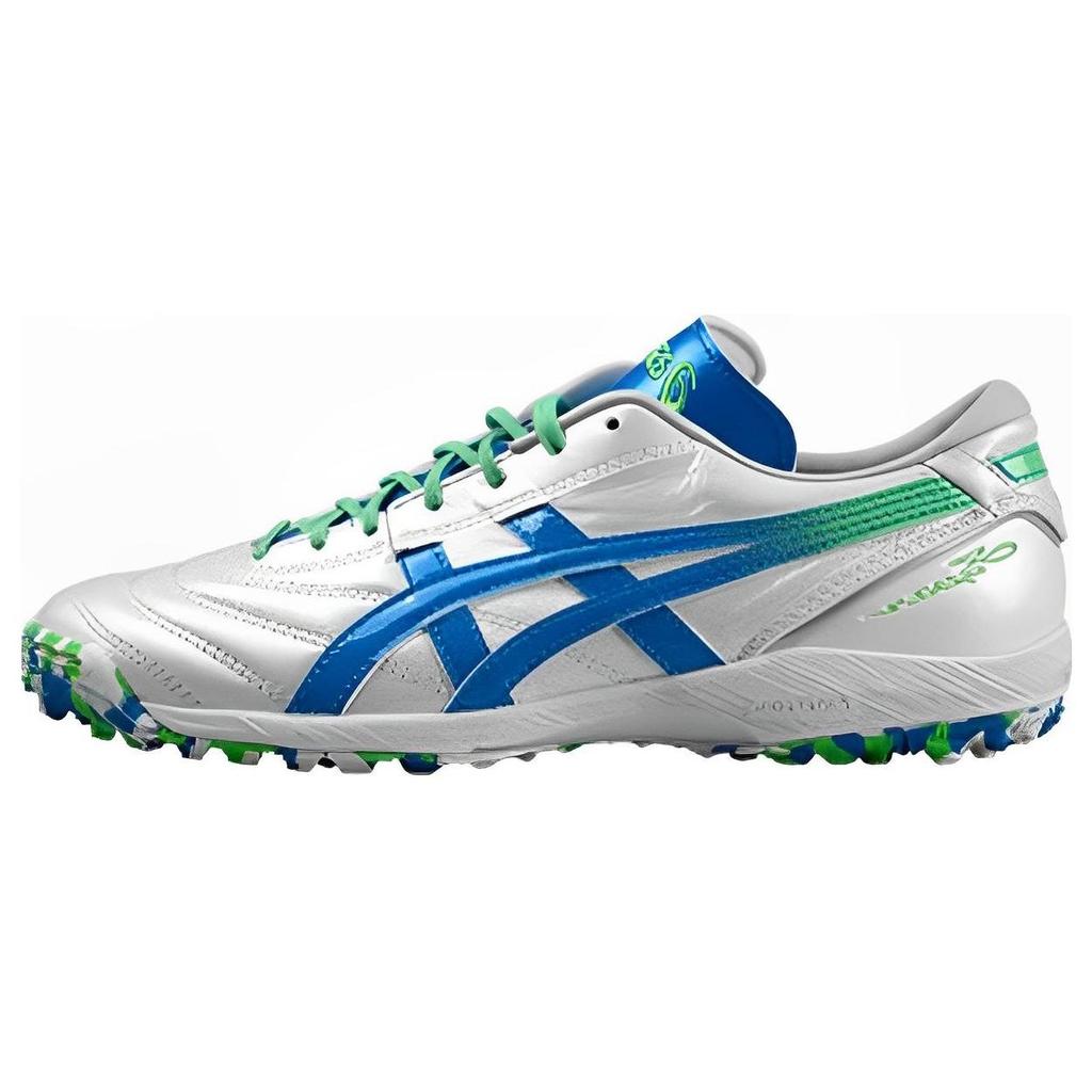 Asics C3 FF Round Toe Lace-Up TF (Rubber Studs) Hard Ground Artificial Grass Soccer Shoes Men Soccer Shoes White Blue 1113A032-108
