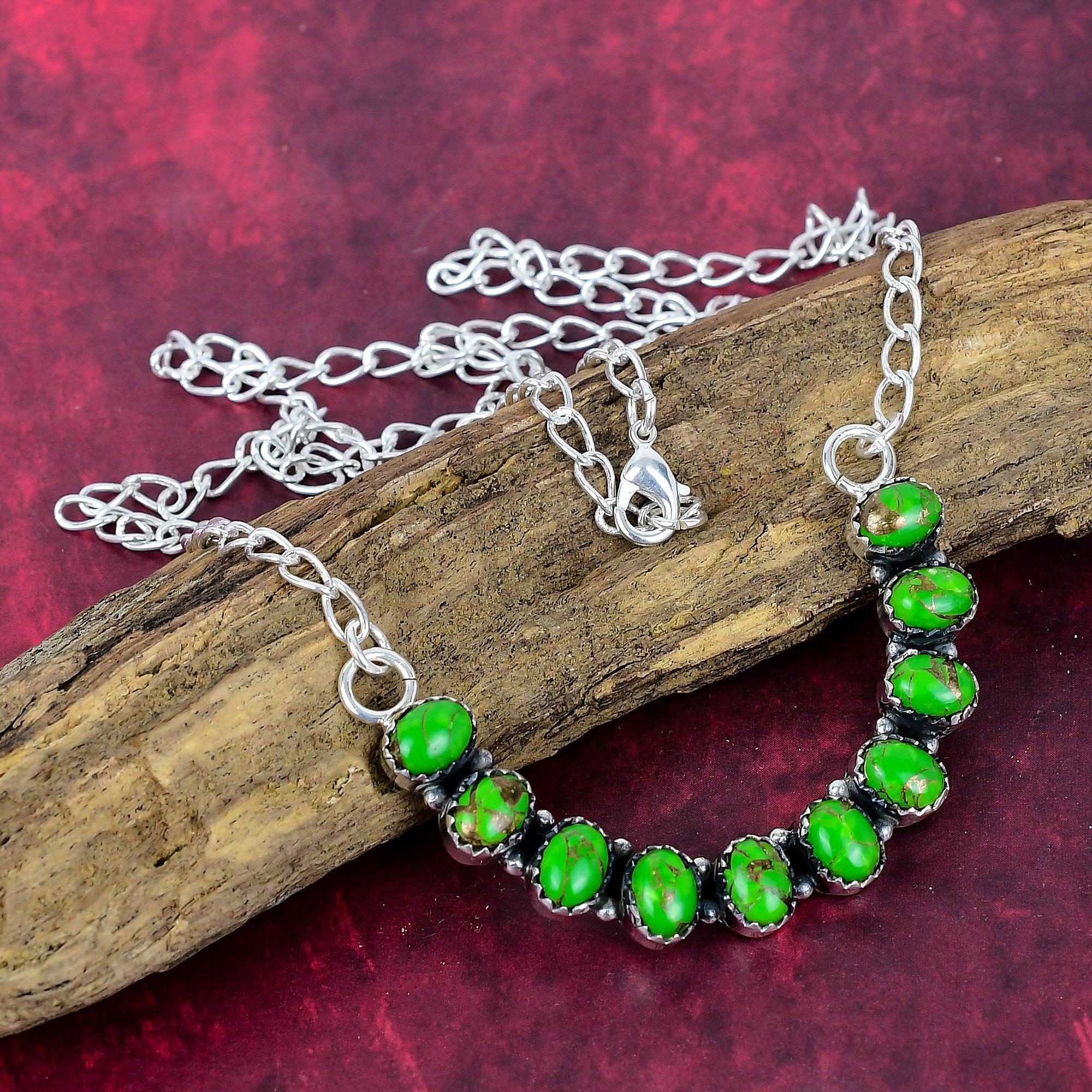 

Зеленая медная бирюза Ручная работа Ювелирные изделия из драгоценных камней, Ожерелье из стерлингового серебра 925 пробы Красивые ювелирные изделия, На День благодарения