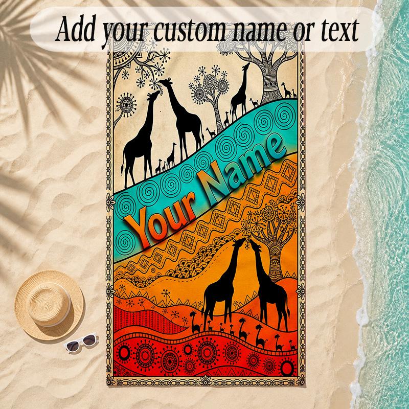 Animals Theme Soft Beach Towel Personalized Custom Name Text Towel Portable for Beach Pool Travel