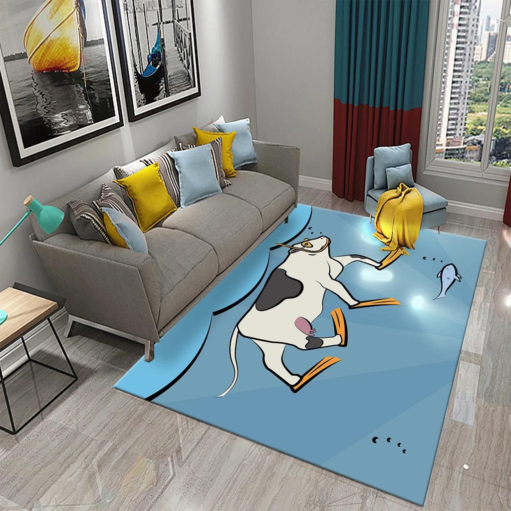 Milchkuhmuster Teppich Kawaii Bauernhoftier Teppich Ochse Fußmatte Rechteck Bereichsteppiche für Erwachsene Yogamatte Wohnzimmerdeko Fußmatte