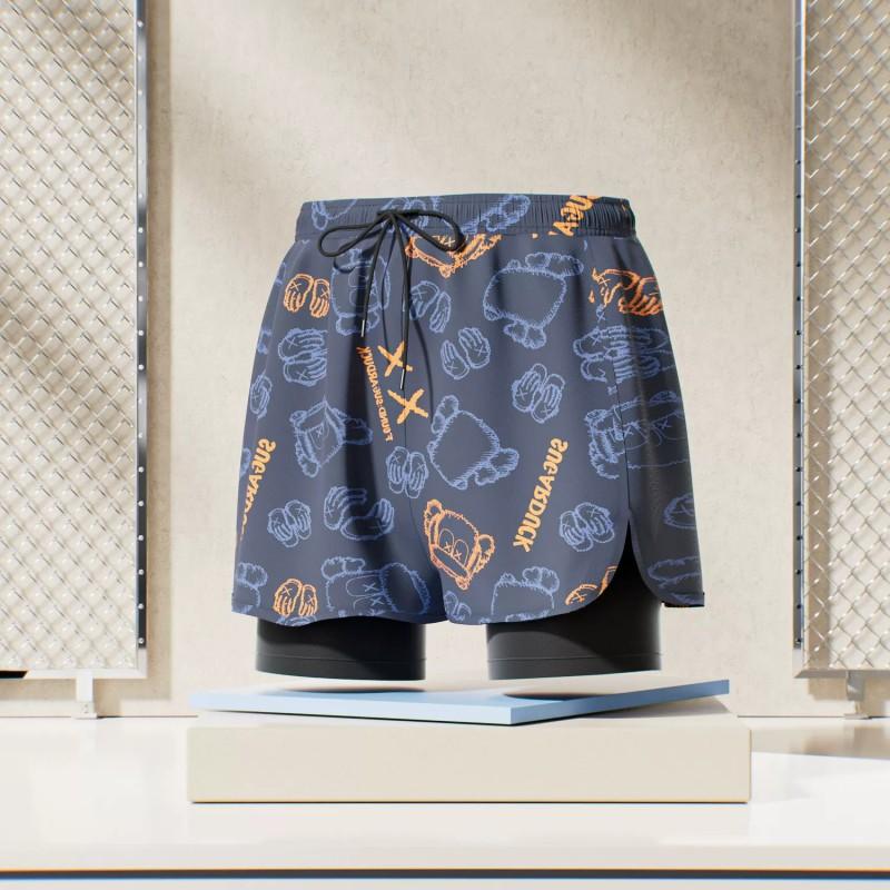 Mens Double-Layered Board Shorts Swim Trunks Quick-Dry Anti-Chafe Flat Front Beach Pool Surfing