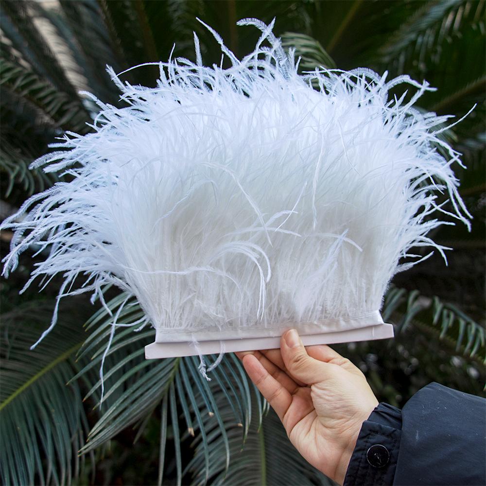 1M Natural Ostrich Feathers Trim White Clothing Sewing Ribbon 8-10cm Feather Fringe for Wedding Party Decoration Crafts Plumes