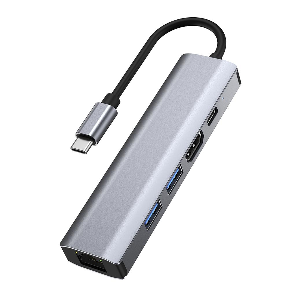 5 In 1 TYPE-C To USB3.0*1+USB2.0*1+PD100W/USB-C Data+HDMI+100M Network Card PC