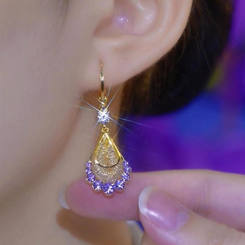 Neue Mode Einzigartiger Kristallnetz-Anhänger Goldfarbene Ohrringe für Damen Elegant Exquisit Temperament Damen Hochzeitsparty Schmuck