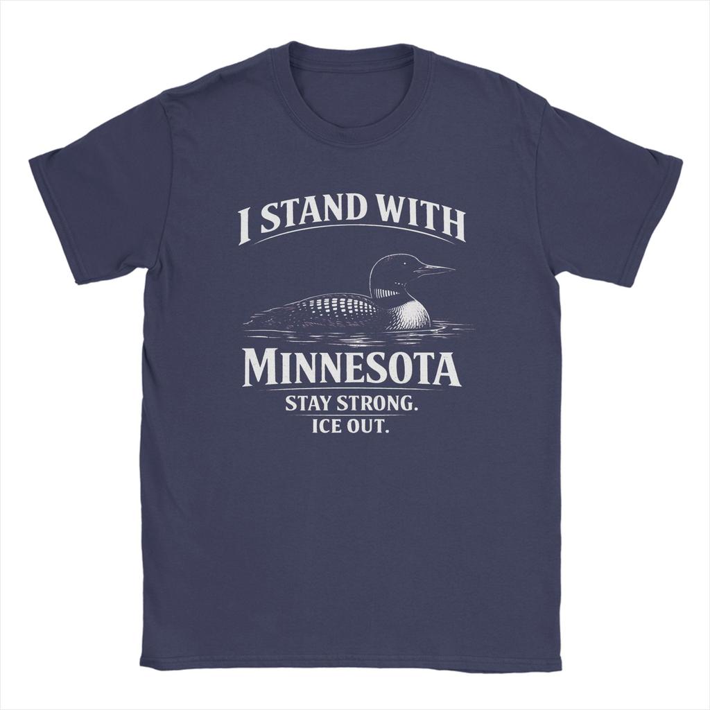 Ich stehe mit Minnesota Ice Out Unisex T-Shirt Humor T-Shirts Kurzarm Rundhalsausschnitt T-Shirt Baumwolle XL XL Kleidung