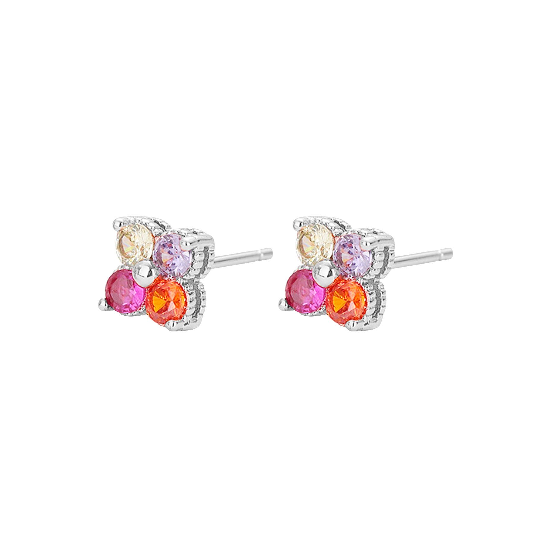 Color Diamond Four-Leaf Clover Earbone Nails Are Cold And Versatile Flower Earrings For Women S Bright Zircon Flower Earrings Copper (with ear plugs)