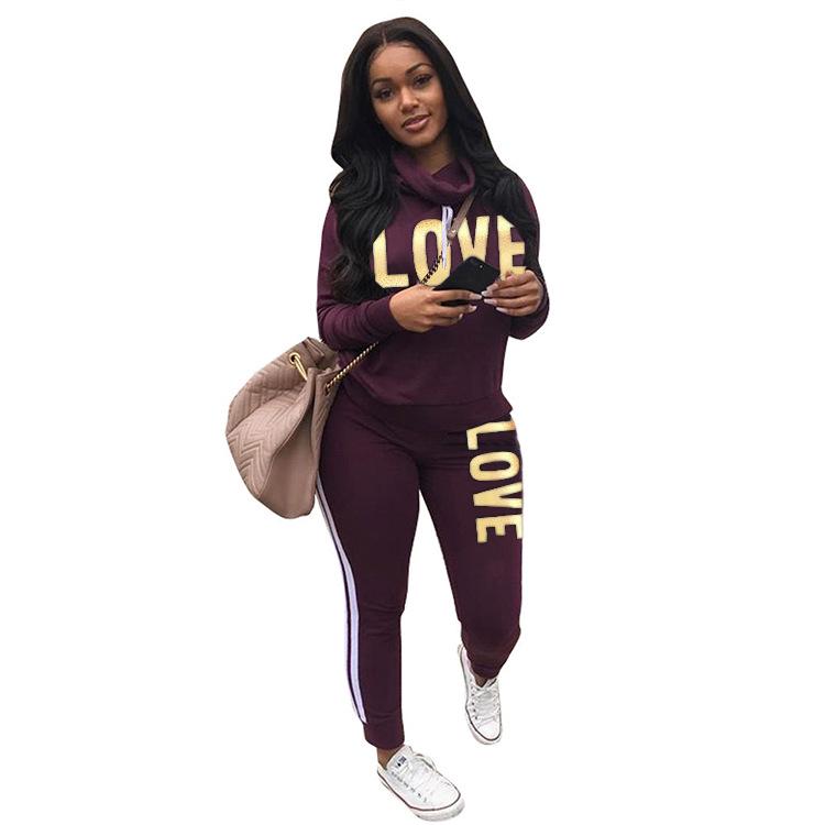 Women Two Pieces Clothes Long Sleeve Sweater Pant Casual Sportswear Suits
