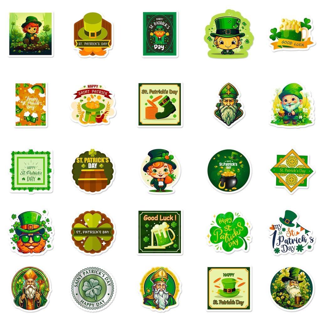 50Pcs St Patrick Stickers - Lucky Shamrock Vinyl Decals for Journal/DIY Crafts (5x4.9cm)