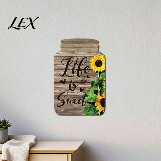 Farmhouse Home Decorations Mason Jar Shape Wall Decoration, Wooden Art with Sunflower Print, Indoor Decoration Pieces Retro Rustic Hanging Decor