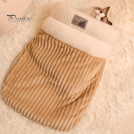 Katzen-Winterschlafsack, Plüsch, warmes Katzenbett, Höhle, 360-Grad-Wickel, Katzen-Wärmekissen, Schlafsack für kleine Hunde und Katzen