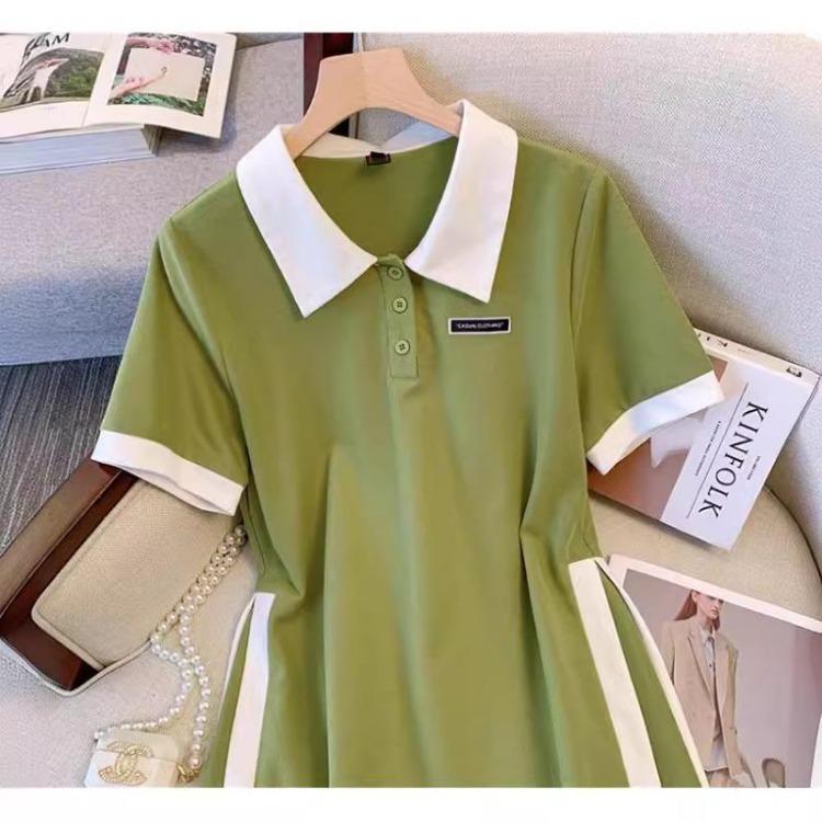 Summer Fashion Women Large Size Polo Neck Splicing A Shaped Dress