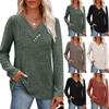 Women Long Sleeve Shirts V Neck Tops with Buttons Fall Fashion Outfits Winter Sweaters