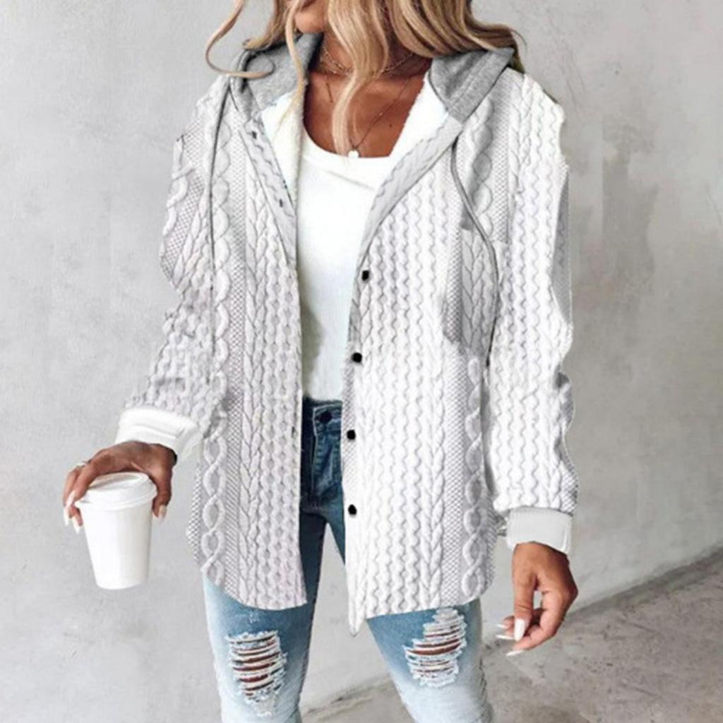 Women's Casual And Fashionable Large Plaid Pattern Patchwork Hooded Button Jacket