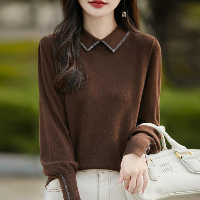 

Французский светский свитер с рукавами-фонариками и стразами - Женская осенняя коллекция 2024 L кофейный