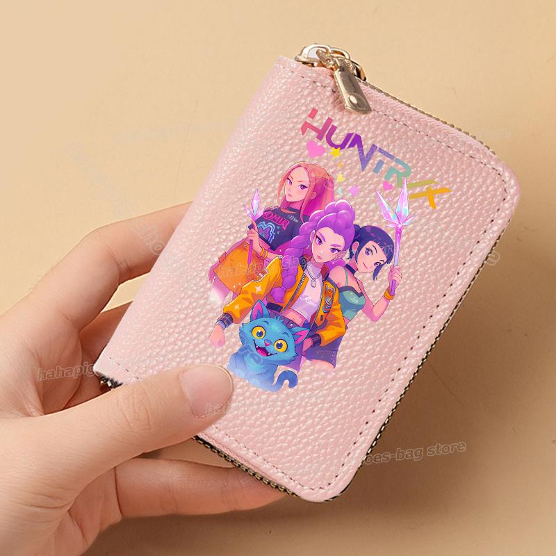 Perfect KPop Demon Hunters Women Short Wallets Pu Leather Credit Card Holder Multi-slot Small Zipper Wallets Female Clutch Coin Purse
