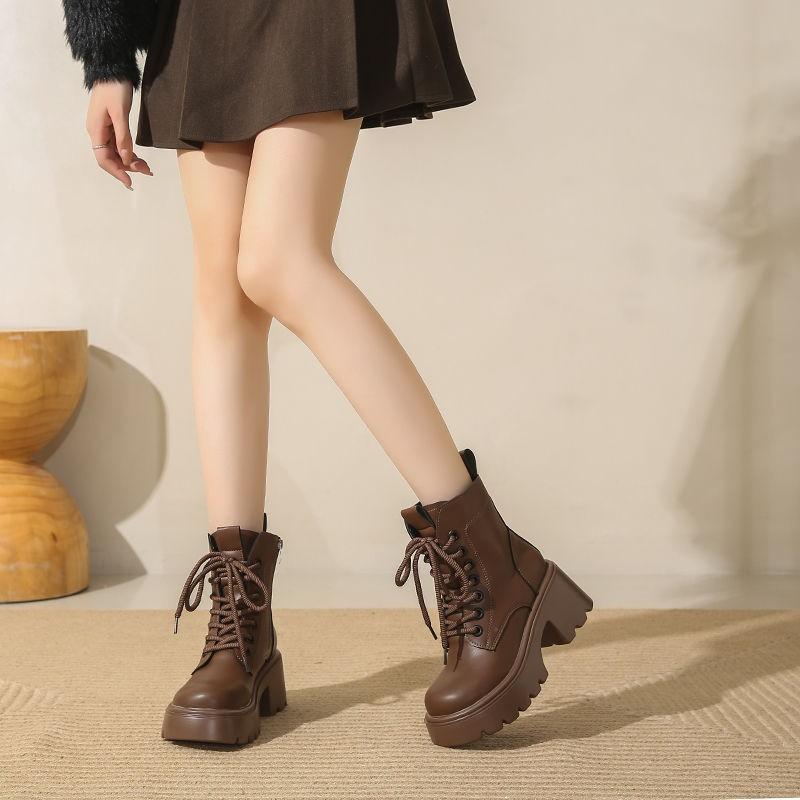 British style thick-soled heightening Martin boots women's autumn and winter new small thin versatile locomotive short boots